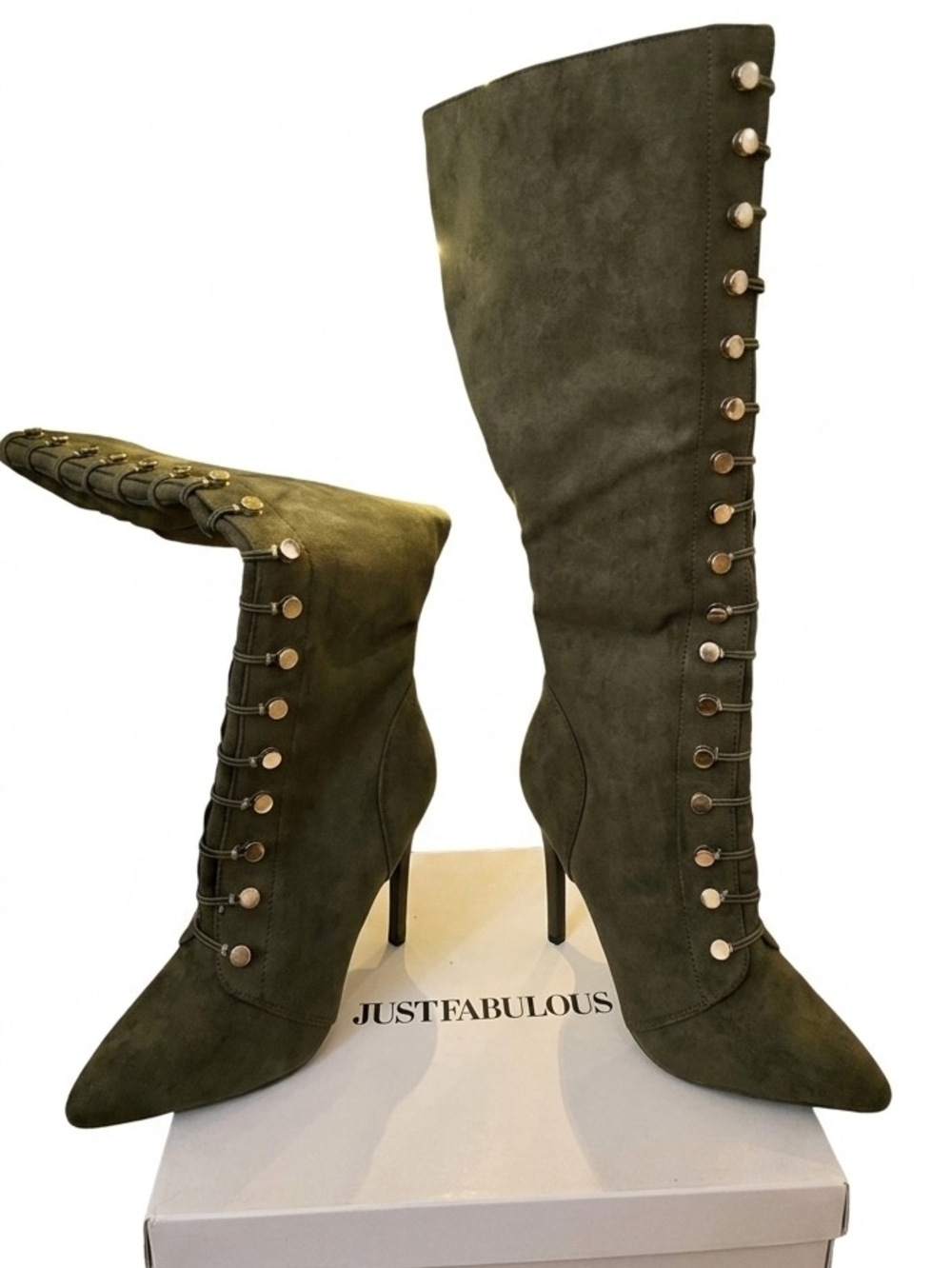 JustFab Olive Lace-Up Over-the-Knee Stiletto Boots